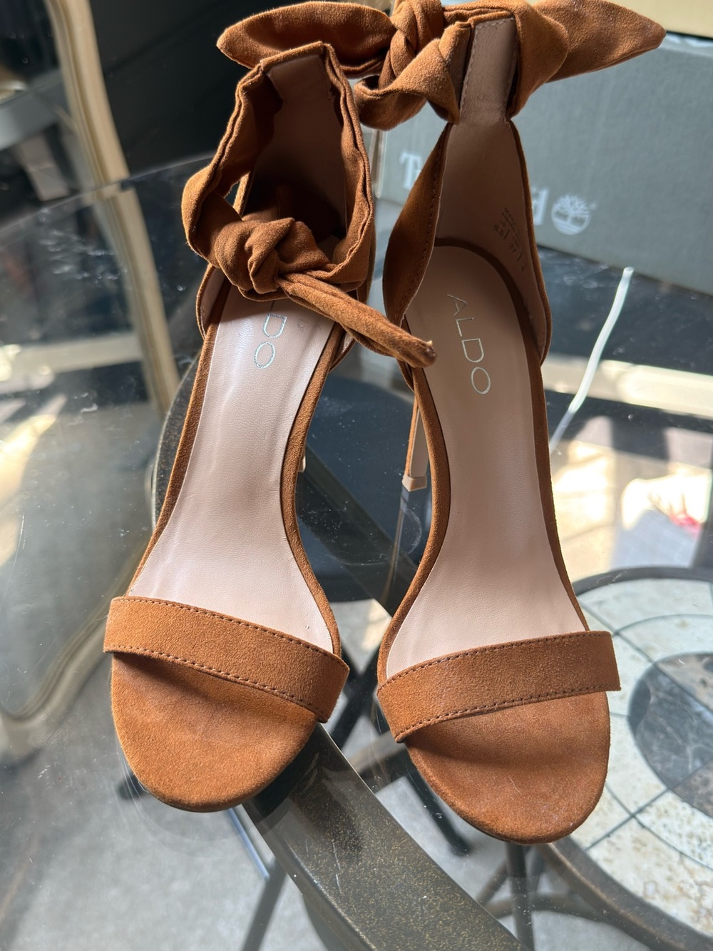 Aldo Tan Suede Ankle-Tie Stiletto Sandals